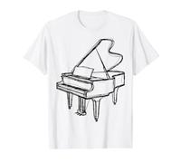 Grand Piano Scribble Art Piano Player Minimal Line Draw Value Graphic T-Shirt, Men, White, XL