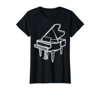 Grand Piano Scribble Art Piano Player Minimal Line Draw Value Graphic T-Shirt, Women, Black, L