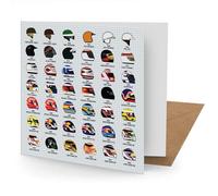 Grand Prix Driver Helmets Greetings Card Suitable for Birthdays, Thank You, Any Occasion, 15 x 15 cms, Multi-Coloured