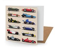 Grand Prix Racing Cars Greetings Card for Him, Blank Card, 15 x 15 cms | Suitable for Birthday, Thank You, Father's Day, Matte Finish, Kraft Envelope, Made in Great Britain, FSC Certified