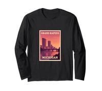 Grand Rapids Michigan Vintage Trip Souvenir Post Art Graphic Long Sleeve T-Shirt