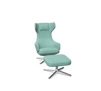 Grand Repos Armchair With Ottoman Dumet Pale Blue/Emerald/ Chrome