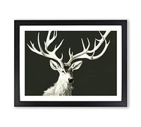 Grand Stag Deer BLK Framed Print | A3 Black Framed Wall Art | Ready to Hang | Modern Animal Picture | Living Room Bedroom Lounge Office