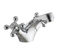 Grand Taps Viscount Traditional Victorian Basin Mixer Tap with Cross Head Handles, Polished Chrome Finish, Includes Pop Up Waste
