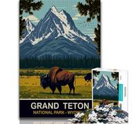 Grand Teton Bison Jigsaw Puzzles for Adults Teenagers Jigsaws Puzzle,Toys Educational Games Stress Relieving Suitable for Desktop Decoration 50x75cm