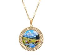 Grand Teton Mountains Cow Necklaces for Women Gold Necklace Pendant Chain Diamond Necklace Jewelry Gifts