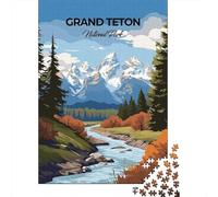 Grand Teton National Park 1000 Piece Jigsaw Puzzle, Mountain Lake Town View, Decorative Artwork, Matte Printed Jigsaw, Family Night Game for Adults, 38x26cm/1000pcs