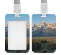 Grand Teton National Park Id Badge Holder with Breakaway Lanyard Abs Plastic Name Tag Holder Vertical Clear Front Window Push Slide Card Protector Gift for NurseTeacher Office Staff & Events