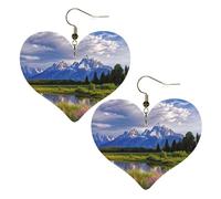 grand teton national park Leather Earrings for Women Heart Dangle Earrings Lightweight Drop Earring Jewelry Gift
