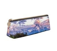 Grand Teton National Park Leather Pencil Case Slim Design Pen Bag with Metallic Zipper Pocket Size for Or Student Office College Middle School Pen Pouch