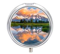 Grand Teton National Park Mini Pill Organizers Cute Round Pills Box Portable 3 Compartment Medicine Case Box for Travel