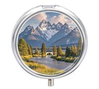 Grand Teton National Park Pill Box,3 Compartments Round Small Pills Case Moisture-Proof Portable Pill Container for Travel Vitamins Fish Oil Supplements