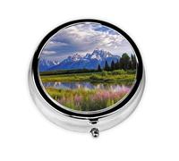 Grand Teton National Park Pill Box Metal Round Small Pill Case Cute 3 Compartment Pill Organizer Portable Travel Pillbox Mini Pill Container Holder for Daily Medicine Supplement Vitamin