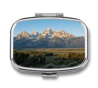 Grand Teton National Park Pill Box Travel Pill Organizer 2-Compartment with Mirror Design Portable Square Medicine Case for Vitamins, Jewelry & Essentials Durable Pocket Pillcase for Purse, Camping