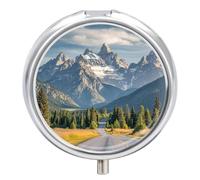 Grand Teton National Park Pill Case Pill Box with 3 Compartments | Round Travel Pill Organizer Portable Pill Container for Pocket Purse Women Men Daily Use Vitamins Supplement Holder