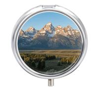 Grand Teton National Park pilldispenser with Mirror 3 Compartments Waterproof Pillcase for Purse Pocket Non-Slip Grip Travel Medicine Organizer Container Box for Vitamin Fish Oil Supplement