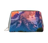 Grand Teton National Park Print Leather Makeup Bag for Women Travel Toiletry Bag for Toiletries Cosmetic Bag