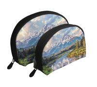 Grand Teton National Park Print Makeup Bag Set 2-Piece Portable Clutch Pouch Travel Cosmetic Pouches Toiletry Bags for Daily Storage & Travel Organization