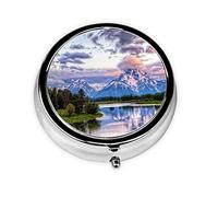 Grand Teton National Park Print Round Pill Organizer 3 Compartment Pill Box Portable Medicine Pill Case for Outdoor Travel