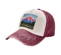 Grand Teton National Park Print Unisex Washed Denim Ball Cap-Contrast Hue Style for Daily Life,Outdoor Trips,Athletics,Trekking