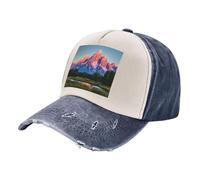 Grand Teton National Park Print Unisex Washed Denim Ball Cap-Contrast Hue Style for Daily Life,Outdoor Trips,Athletics,Trekking