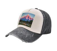 Grand Teton National Park Print Unisex Washed Denim Ball Cap-Contrast Hue Style for Daily Life,Outdoor Trips,Athletics,Trekking
