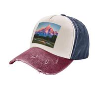 Grand Teton National Park Print Unisex Washed Denim Ball Cap-Contrast Hue Style for Daily Life,Outdoor Trips,Athletics,Trekking