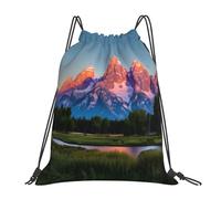 Grand Teton National Park Print Women Men Drawstring Bag Foldable Drawstring Backpack Lightweight String Backpack For Travel Holidays Football