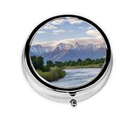 (Grand Teton National Park) Round Pill Box with 3 Compartments Small Portable Pill Organizer for Travel