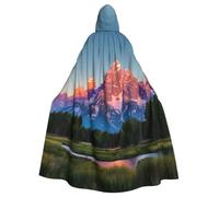 Grand Teton National Park Unisex Adult Hooded Cloak Knight Costume Black Tunic Cape Medieval Robe Halloween Sorcerer Cosplay Witch