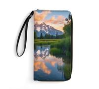 Grand Teton National Park Women's Wallet Leather Coin Purse with Hand Strap Travel Long Wallets Credit Card Holder for Daily Use Gifts