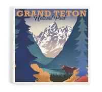 Grand Teton National Park, Wyoming, Lithograph (Absorbent Ceramic Coaster, Single, Cork Back, Kitchen Table Decor)