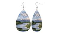 Grand Teton National Parkprint Leather Earring Stylish Waterdrop Shaped Dangle Earrings With Double Sided Print, Pvc Leather 925 Silver Plated Hooks For Womenâ€™s Fashion Holiday Party Gift