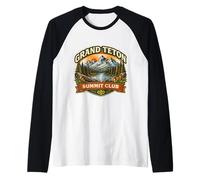 Grand Teton Summit Club Mountain Peak Climber Climbing Climb Raglan Baseball Tee