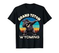 Grand Teton Wyoming Dabbing Black Bear Retro Design T-Shirt