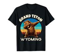 Grand Teton Wyoming Dabbing Grizzly Bear Retro Design T-Shirt