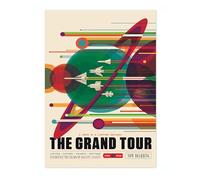 Grand Tour Retro Nasa Space Grand Tour Travel Art Poster, Planet Travel Prints, Vintage Astronomy Home Decor, Astronaut Space Print, Archival Matte, A5 (Print Only) - 21x14.8cm