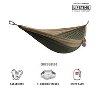 GRAND TRUNK Double Deluxe Hammock with Hanging Straps and Carabiners - Made from Parachute Nylon Fabric and Holds Two Peoople or 400lbs (Olive Green/Khaki)