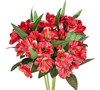 Grand Verde Alstroemeria Artificial Flowers 18” Long Stems Faux Bouquet Silk Petals Wedding Decoration Indoor DIY Crafts Table Centerpiece Home Decor, 4pcs (Red)