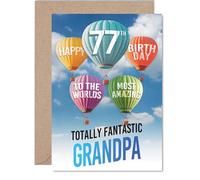 Grandad 77th Birthday Card - Most Amazing Hot Air Balloon - Happy Birthday Card for 77 Year Old Grandad from Grandson Granddaughter, A5 Balloons Stars Bday Greeting Cards