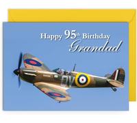 Grandad 95th Birthday Card - Spitfire Design - Medium Sized Card (A5 Size -148mm x 210mm) with Envelope