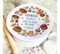 Grandad Bakes The Best Cakes Round Personalised Gift Baking Cake Tin Personalised Gift | Custom Gift | Personalized Tin | Cake, Biscuit & Treat Tins | Gift For Her | Gift For Him