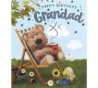 Grandad Birthday Card - Barley Teddy Bear on Deck Chair - Contemporary Garden Design - Special Finishes and Illustrated Insert Leaf - Made in the UK - Eco-Friendly