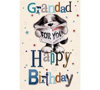 Grandad Birthday Card - Knitted Dog Reading Newspaper and Stars 7.75x5.25"
