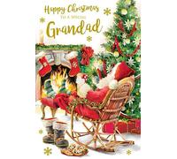 Grandad Christmas Card Traditional Santa Tree Fireplace 9" x 6" Lovely Verse