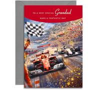 Grandad F 1 Birthday Card - Stylish Monaco Motor Racing Design for Him - A5 Size Card with Grey Envelope, Made in UK