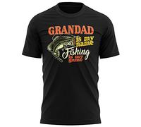 Grandad Fathers Day Tshirt - Mens Grandad Is My Name Fishing Is My Game T Shirt - Funny Fathers Day Birthday Gift For Fisherman Grandad - From Son, Daughter or Grandchildren, L, Black