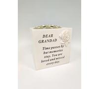 Grandad Memorial Grave Vase Rose Bowl with Gold Insert - Weather Resistant Ivory Stone Effect Flower Holder for Graveside, Cemetery or Garden Remembrance, Suitable for Fresh or Artificial Flowers