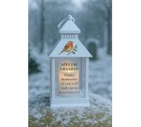 Grandad Memorial Light Up Lantern - Christmas Robin & Holly LED Candle Ornament for Graveside Remembrance or Home Display