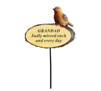 Grandad Memorial Robin on Log 3D Bird Stick Stake Pick Plaque Tribute Graveside Ornament